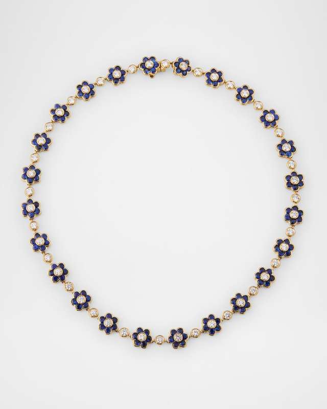 18K Yellow Gold Blue Sapphire and Diamond Flora Choker